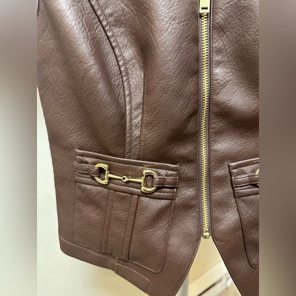 7 For All Mankind Brown Pleather Houndstooth Vest With Gold Accents Size Small - Picture 8 of 15